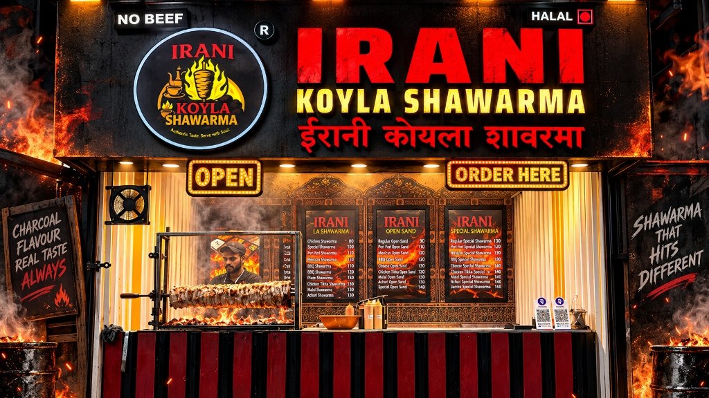 Authentic Irani Koyla Shawarma flagship outlet store front
